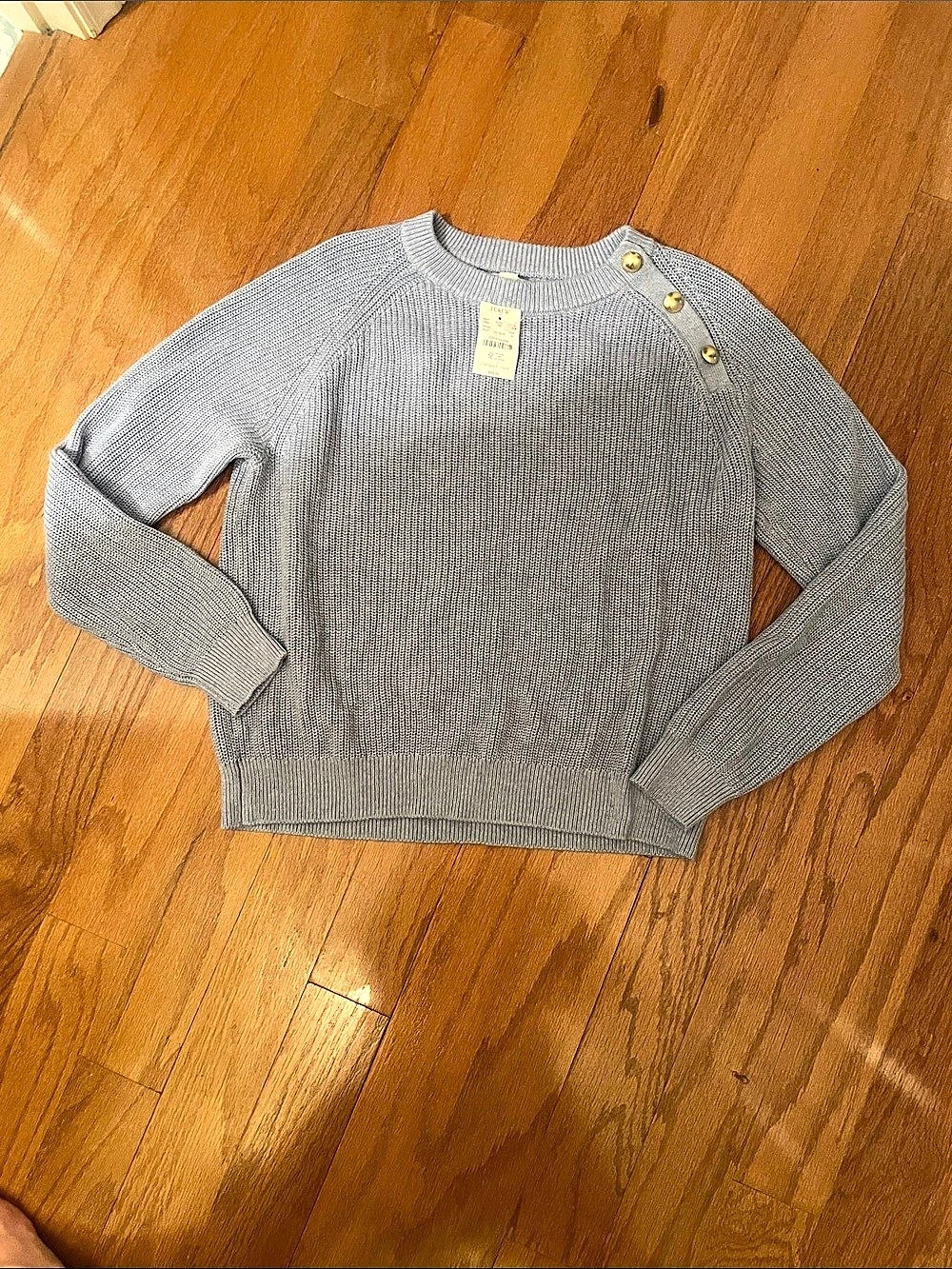 J.Crew Button Shoulder Sweater Cotton Blue Small NWT